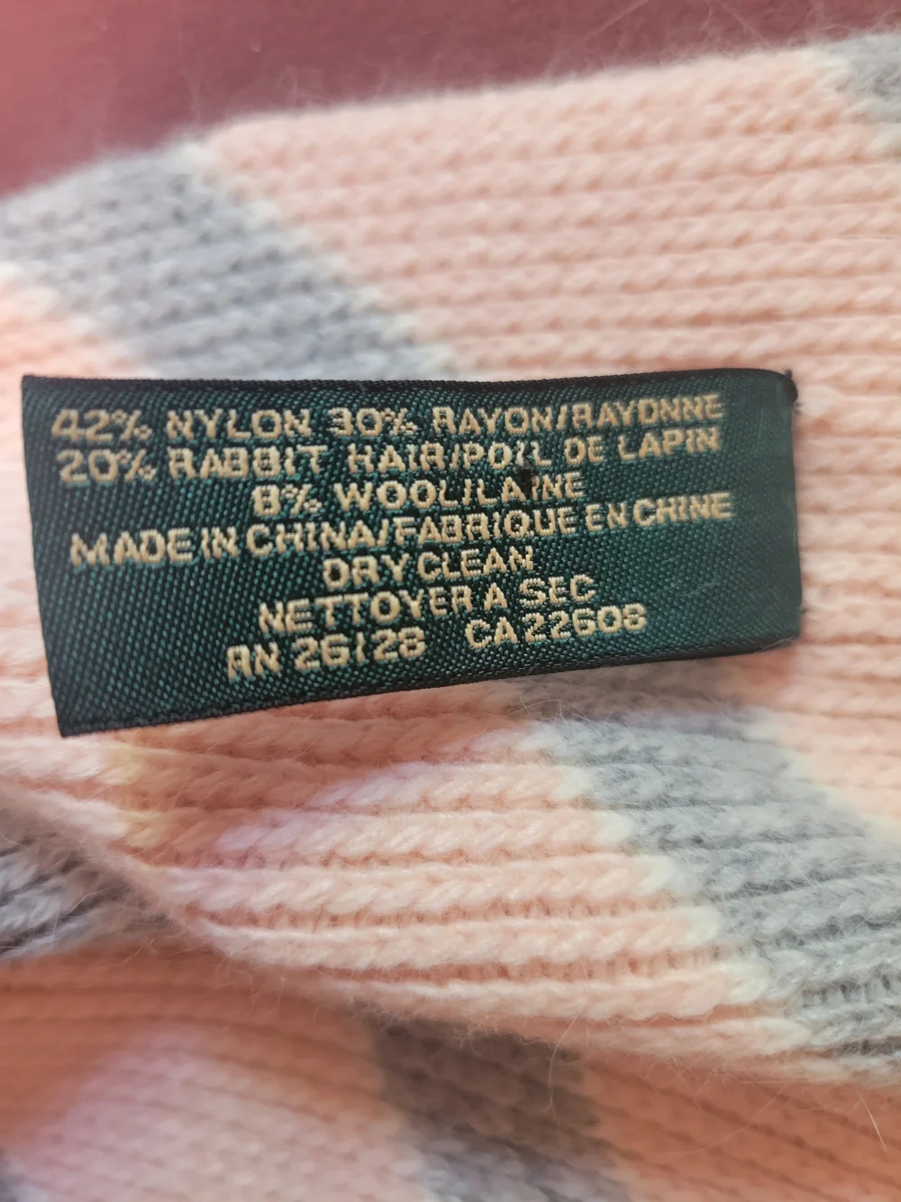 Vintage 90s Lauren Ralph Lauren Rabbit Hair Angora Blend Knit Striped Scarf
